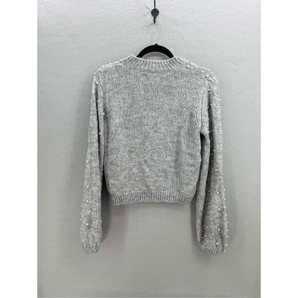 NWT Urban Outfitters Womens Gray Pearl Beaded Balloon Sleeves Sweater Size Small - Picture 3 of 9